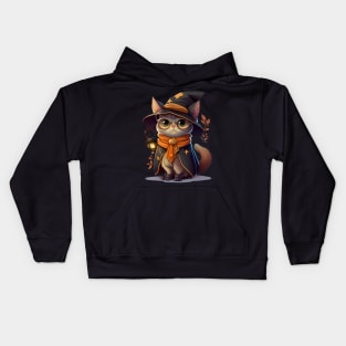 Halloween Kitty Cat with Witch Hat Kids Hoodie